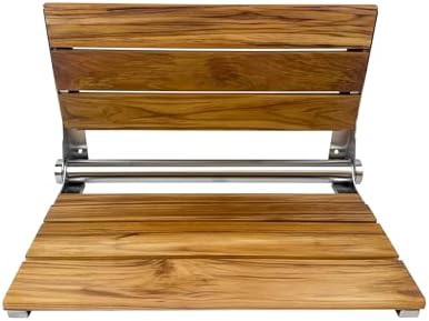 Teak shower seat with backrest and stainless frame — photo 4