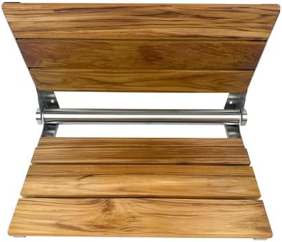 Teak shower seat with backrest and stainless frame — photo 5