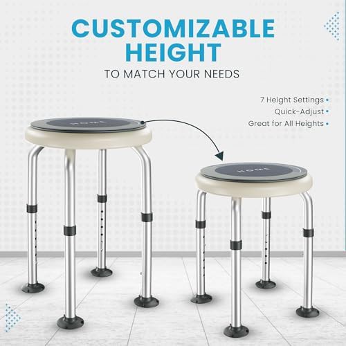 Rotating round aluminum shower stool — photo 3