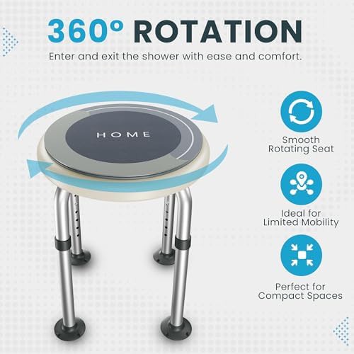 Rotating round aluminum shower stool — photo 4
