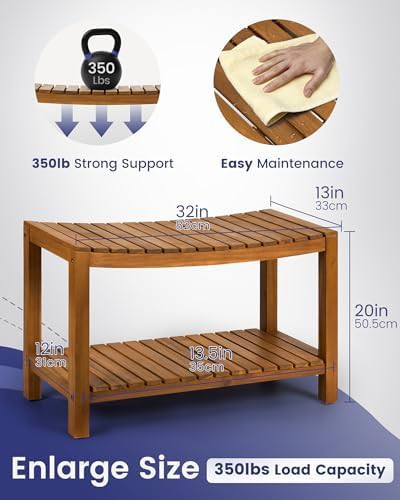 Large 32 inch solid teak bench — photo 3