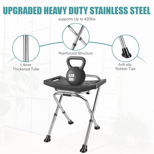 Black stainless steel folding shower stool — photo 3