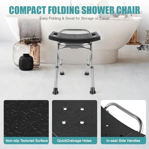 Black stainless steel folding shower stool — photo 4