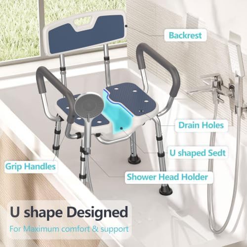 Heavy duty U-shape shower chair with arms — photo 5
