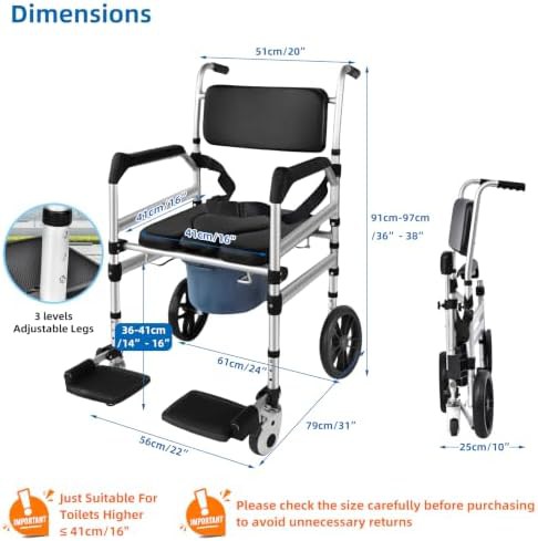 Rolling shower chair with 10 inch wheels — photo 3