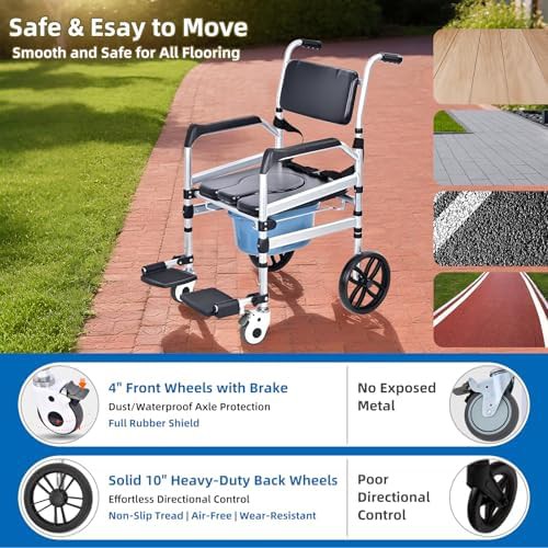 Rolling shower chair with 10 inch wheels — photo 4