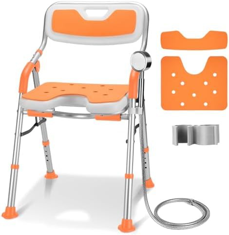 Orange folding bath seat with adjustable height