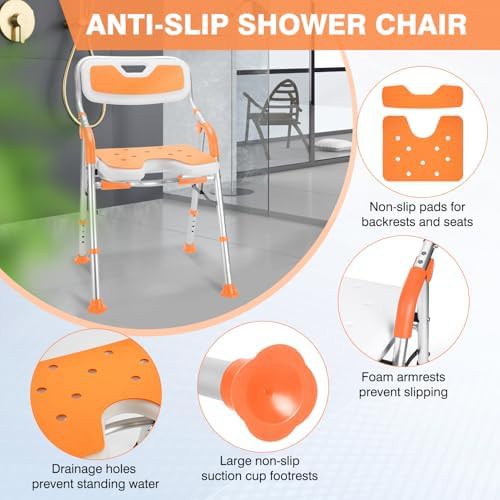 Orange folding bath seat with adjustable height — photo 4