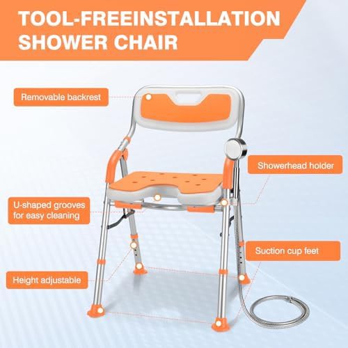 Orange folding bath seat with adjustable height — photo 5