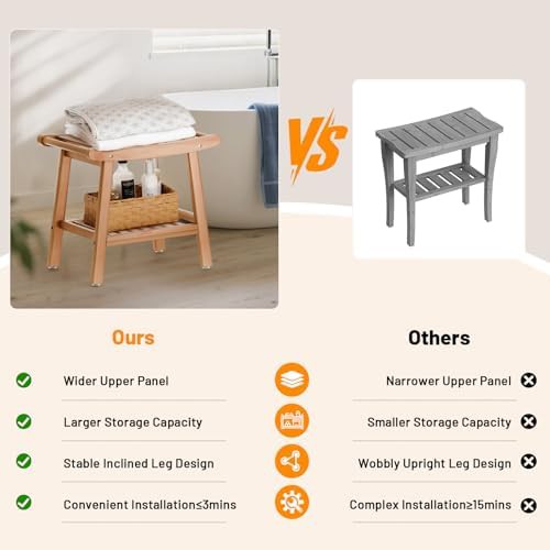 Bamboo shower stool with storage shelf — photo 5