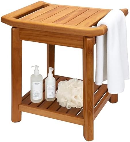 Teak shower chair with side handles