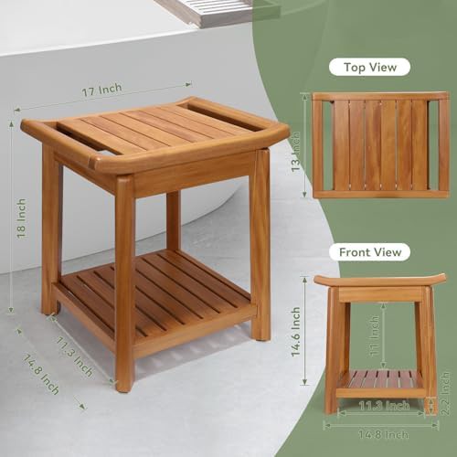 Teak shower chair with side handles — photo 3
