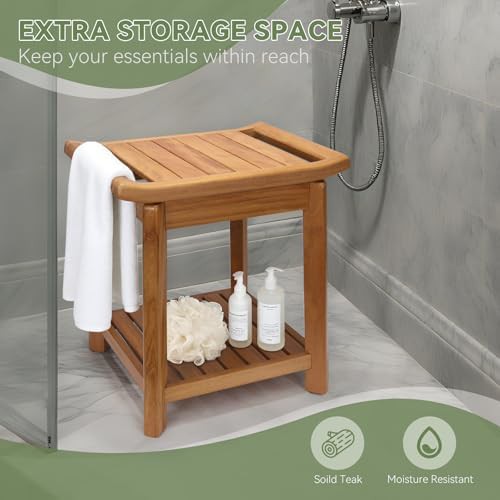 Teak shower chair with side handles — photo 4