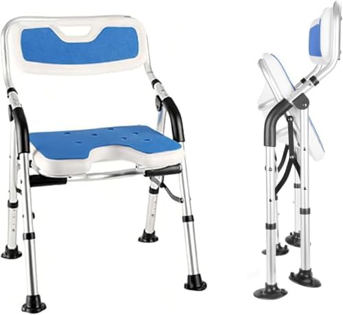 Blue foldable aluminum shower seat with arms