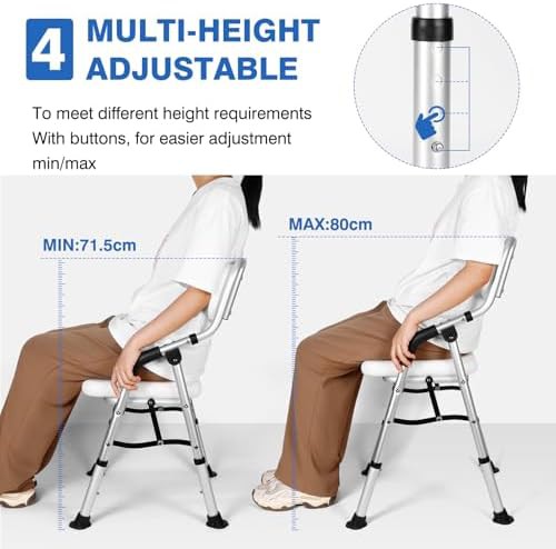 Blue foldable aluminum shower seat with arms — photo 4