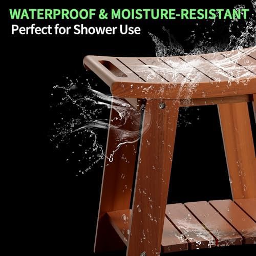 Teak wood shower stool with shelf — photo 4