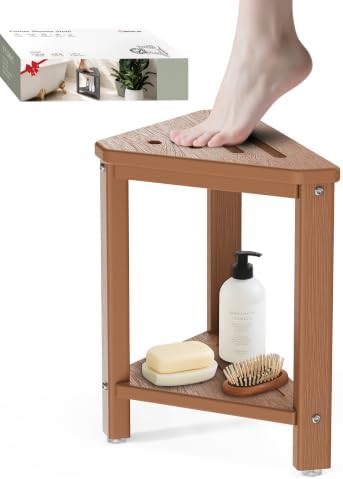 Teak Color Corner Shower Foot Rest 15 in