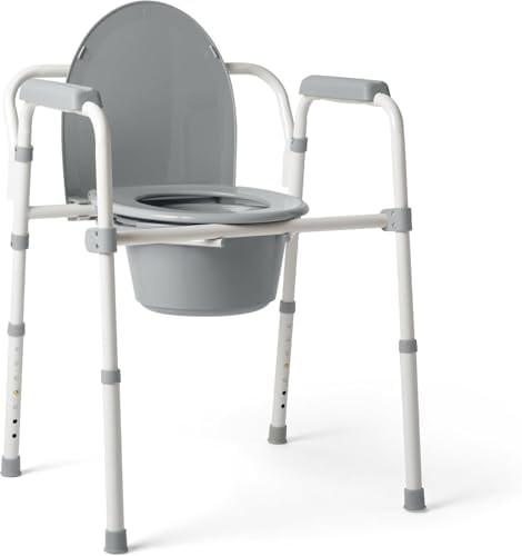 Gray folding bedside commode chair