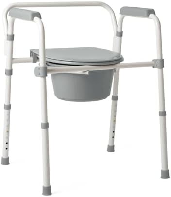 Gray folding bedside commode chair — photo 3
