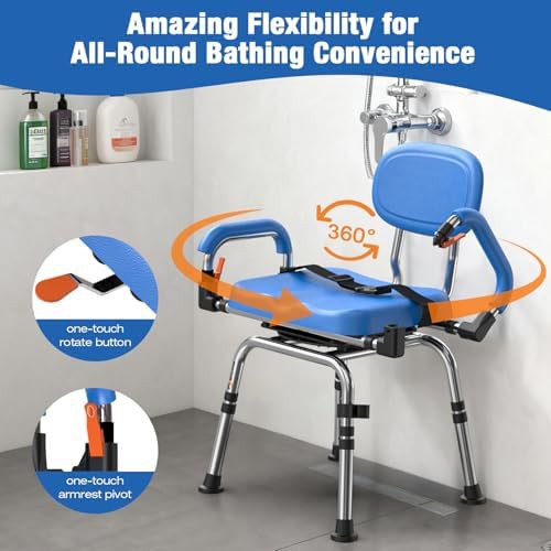 Swivel shower chair with padded arms — photo 3