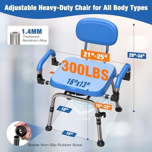 Swivel shower chair with padded arms — photo 4