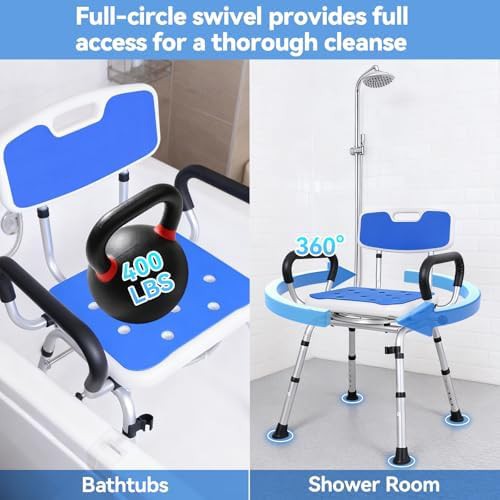 Swivel shower chair with removable back and arms — photo 3