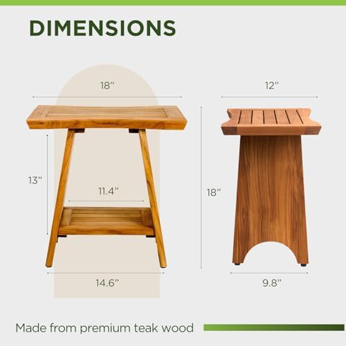 Teak shower bench with storage shelf — photo 3