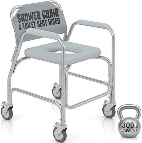 Rolling shower chair and toilet riser