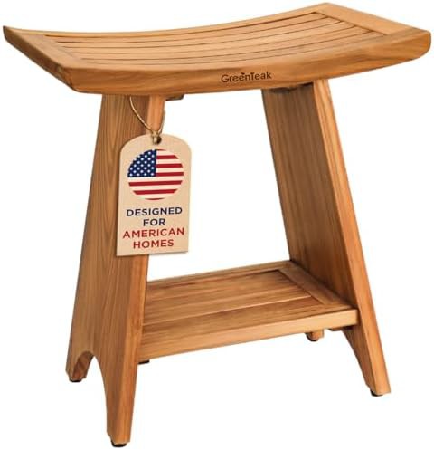 Curved teak shower bench two tier
