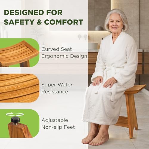 Curved teak shower bench two tier — photo 3