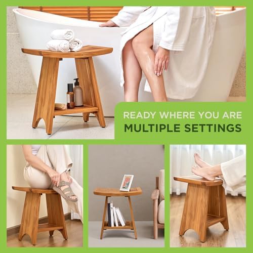 Curved teak shower bench two tier — photo 5