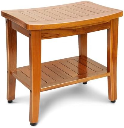 Teak shower bench with side handles