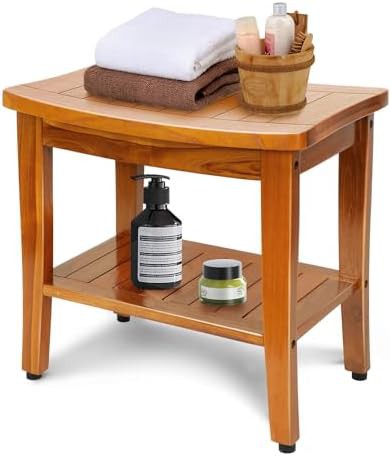 Teak shower bench with side handles — photo 3