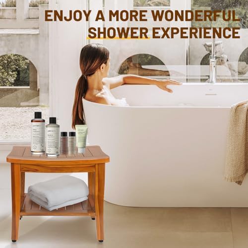 Teak shower bench with side handles — photo 4