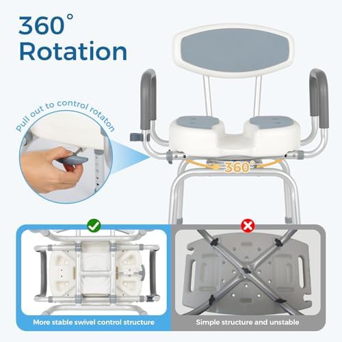 Swivel shower chair with u-shape seat — photo 4