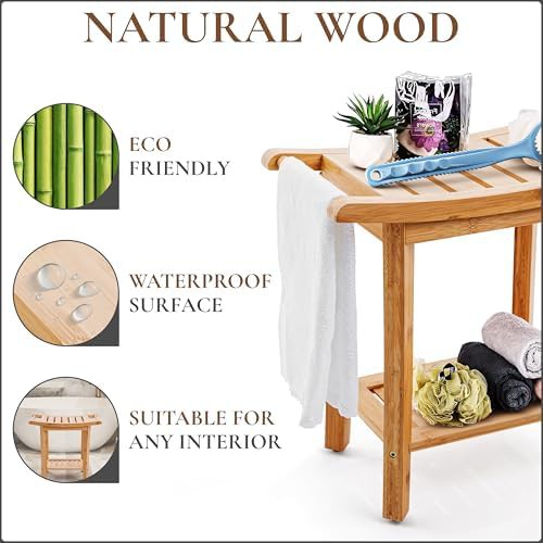Natural wood waterproof shower stool — photo 4