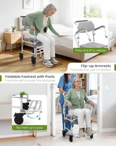 Aluminum rolling shower chair with commode — photo 4