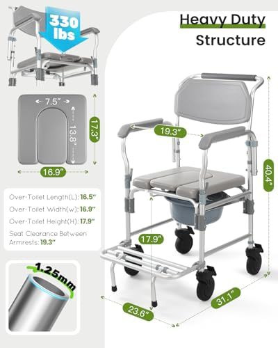 Aluminum rolling shower chair with commode — photo 5