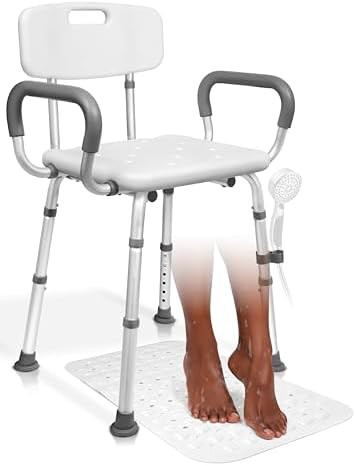 Adjustable bath seat with non-slip mat