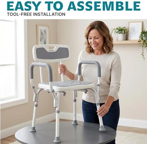 Adjustable shower chair with grey cushion — photo 3