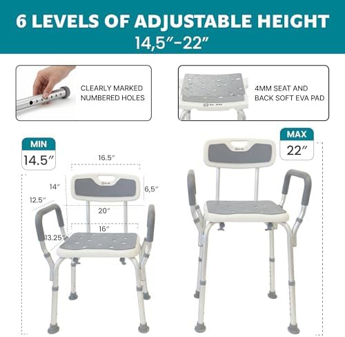 Adjustable shower chair with grey cushion — photo 4