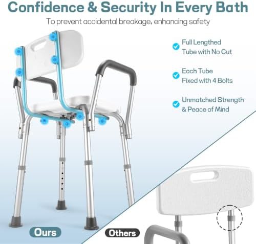 Heavy duty shower bench with backrest support — photo 3