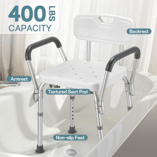 Heavy duty shower bench with backrest support — photo 4