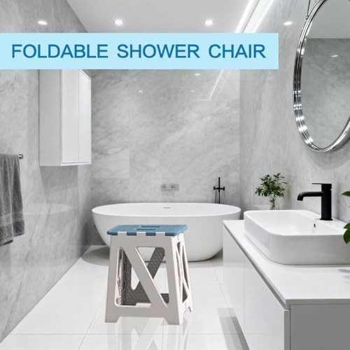 Blue folding shower stool for seniors — photo 5