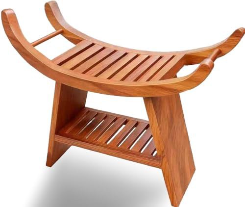 Curved teak shower stool with 500 lb capacity