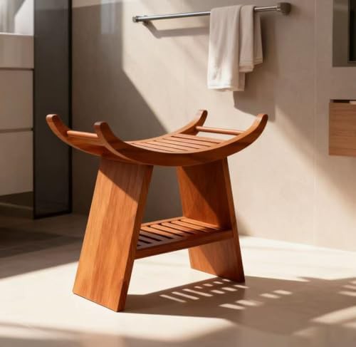 Curved teak shower stool with 500 lb capacity — photo 4