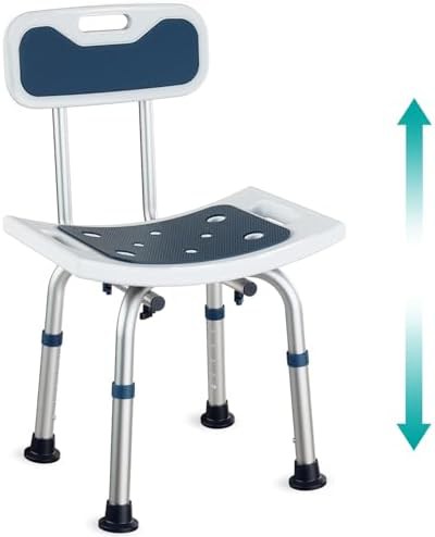 Dark blue aluminum shower bench with back