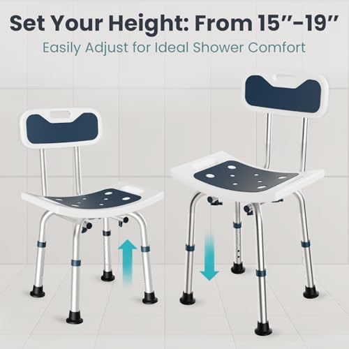 Dark blue aluminum shower bench with back — photo 4