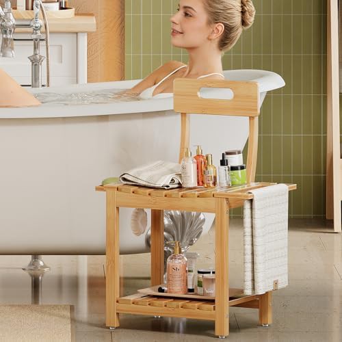 Natural bamboo shower chair with backrest — photo 3