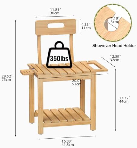 Natural bamboo shower chair with backrest — photo 5
